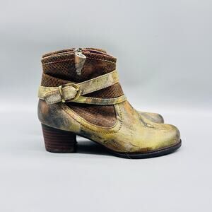 L'Artiste by Spring Step Boots Womens 7.5 Brown Green Camo Leather Ankle Shoes